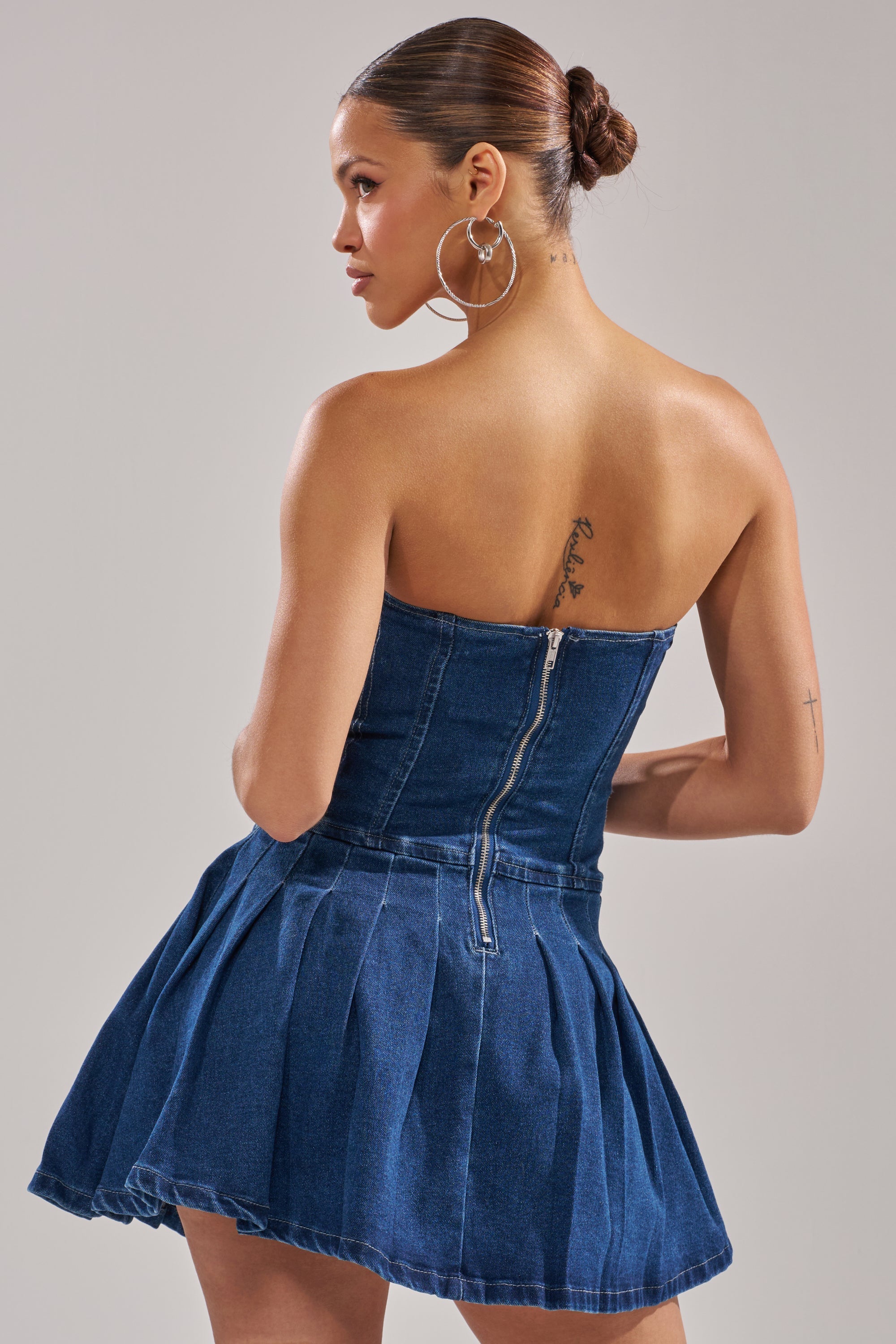 LACE ME UP DENIM MINI DRESS