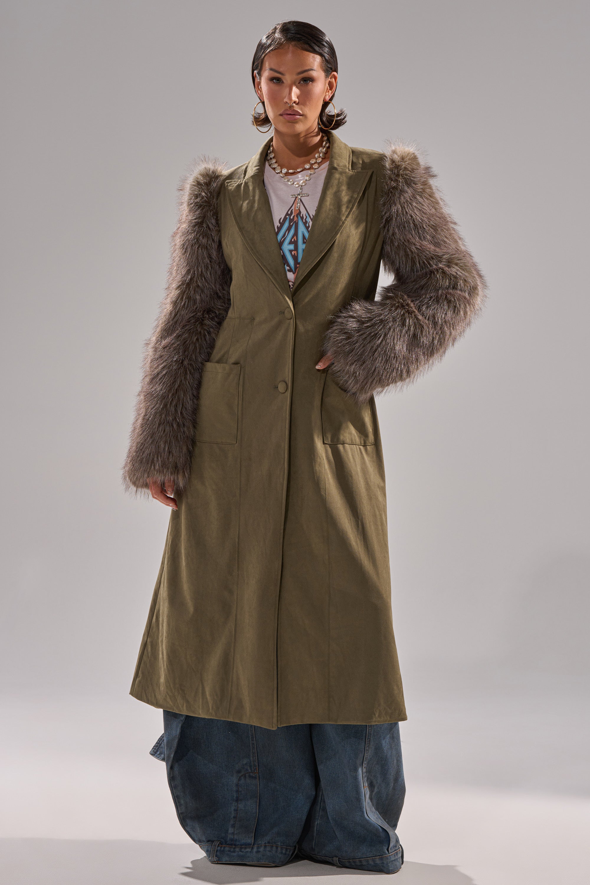 LOLITA FUR SLEEVE TRENCH