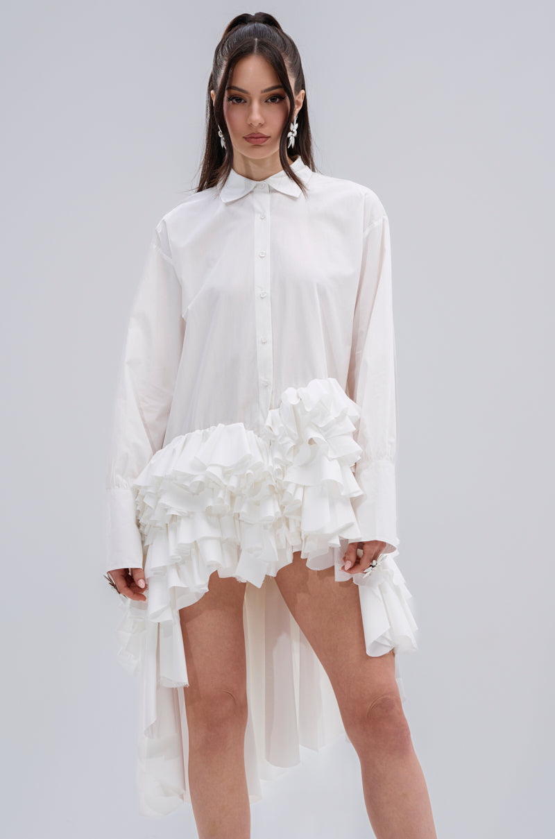 KIND OF A BIG DEAL POPLIN HIGH LOW DRESS IN WHITE