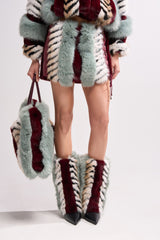 AZALEA WANG BRIASH BLUE MULTI FUR HIDDEN WEDGE BOOTIE