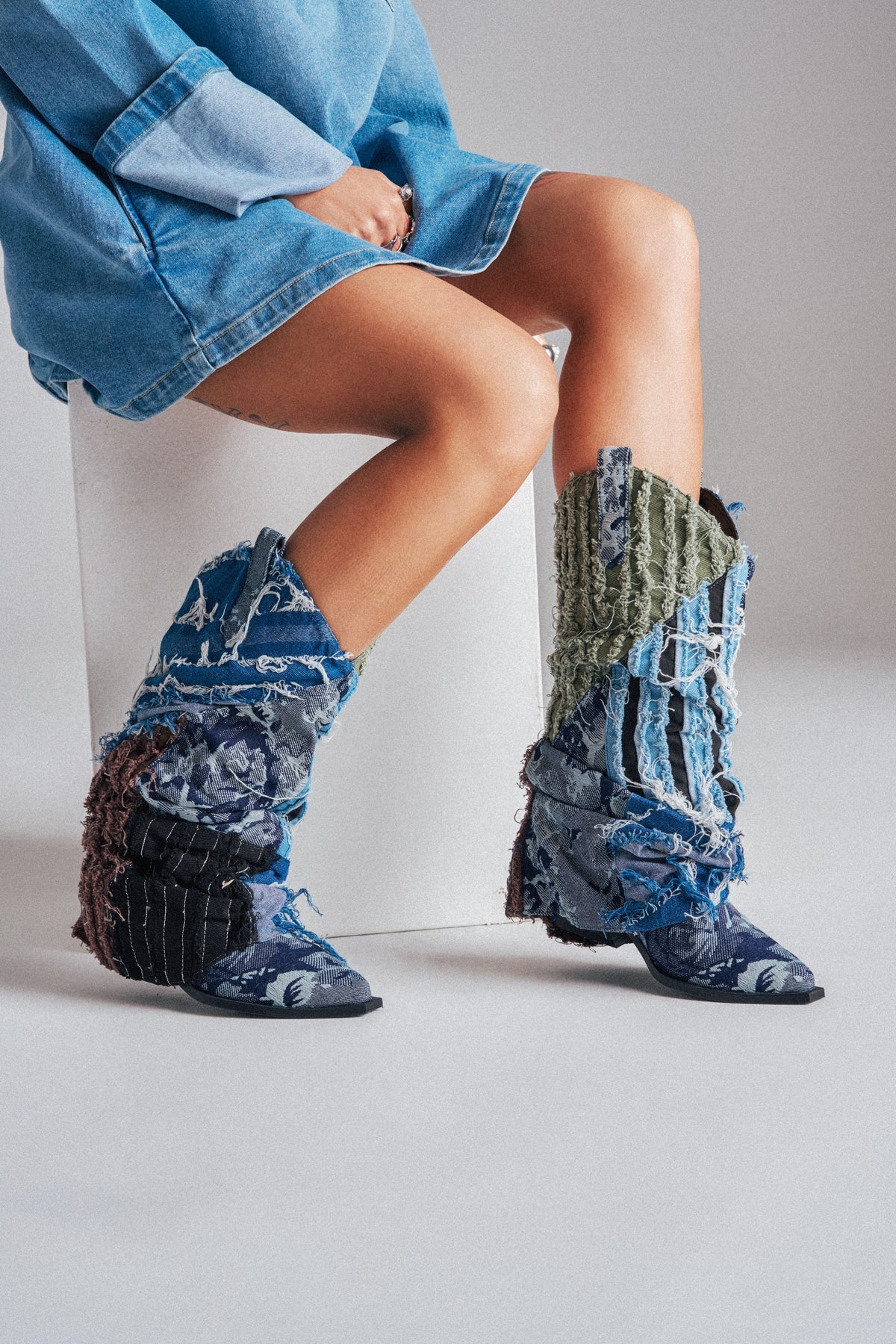 AZALEA WANG GABRYLE MULTI MATERIAL WESTERN BOOTIE