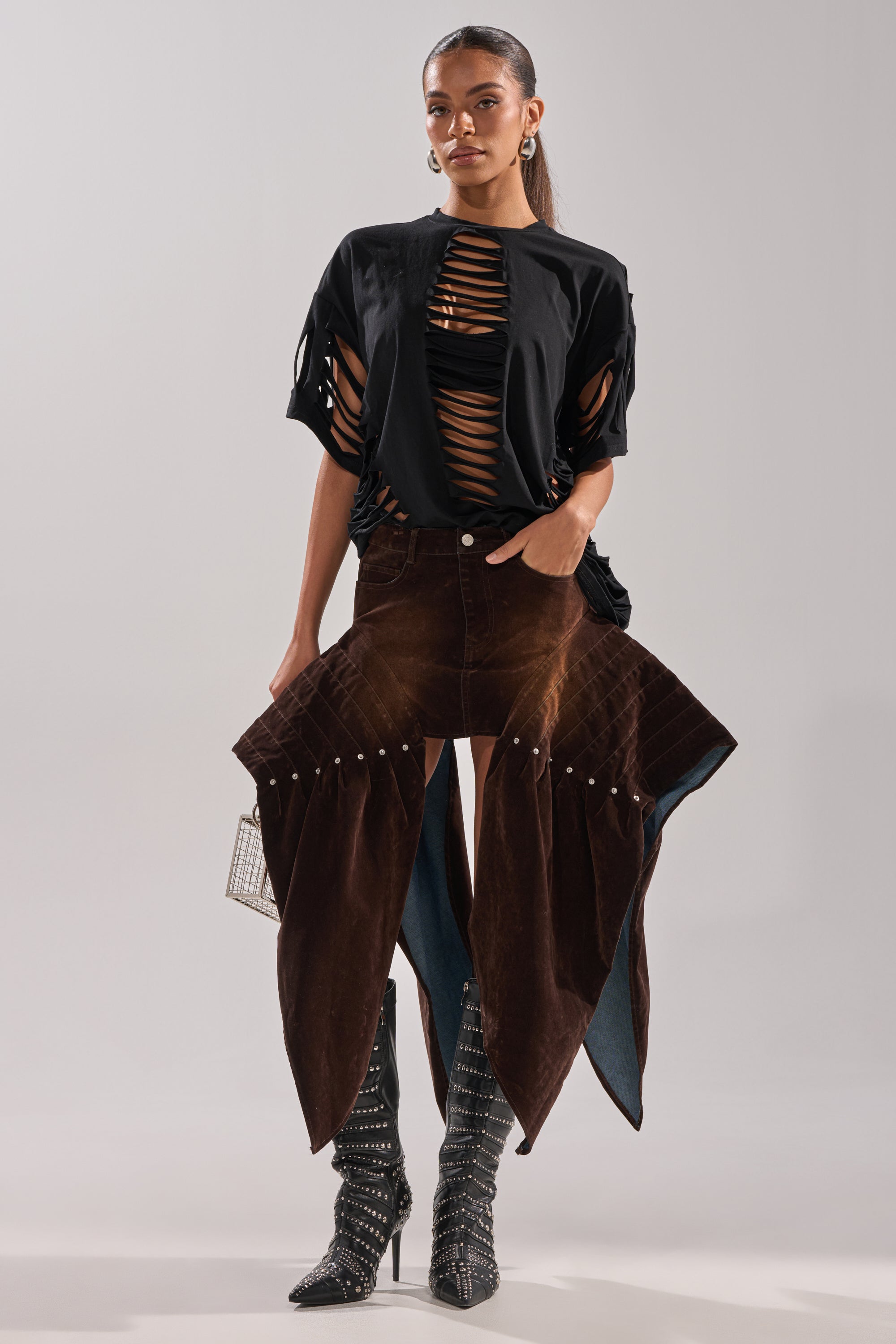 ALL FOR IN VELVET DENIM MINI SKIRT
