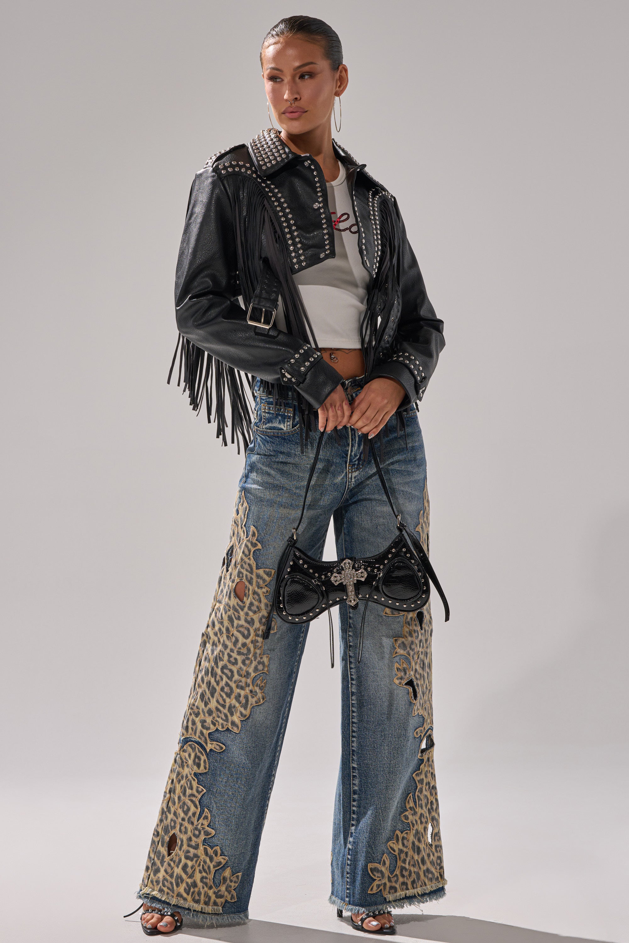 AMIGAS CHEETAH PRINT WIDE LEG PANT