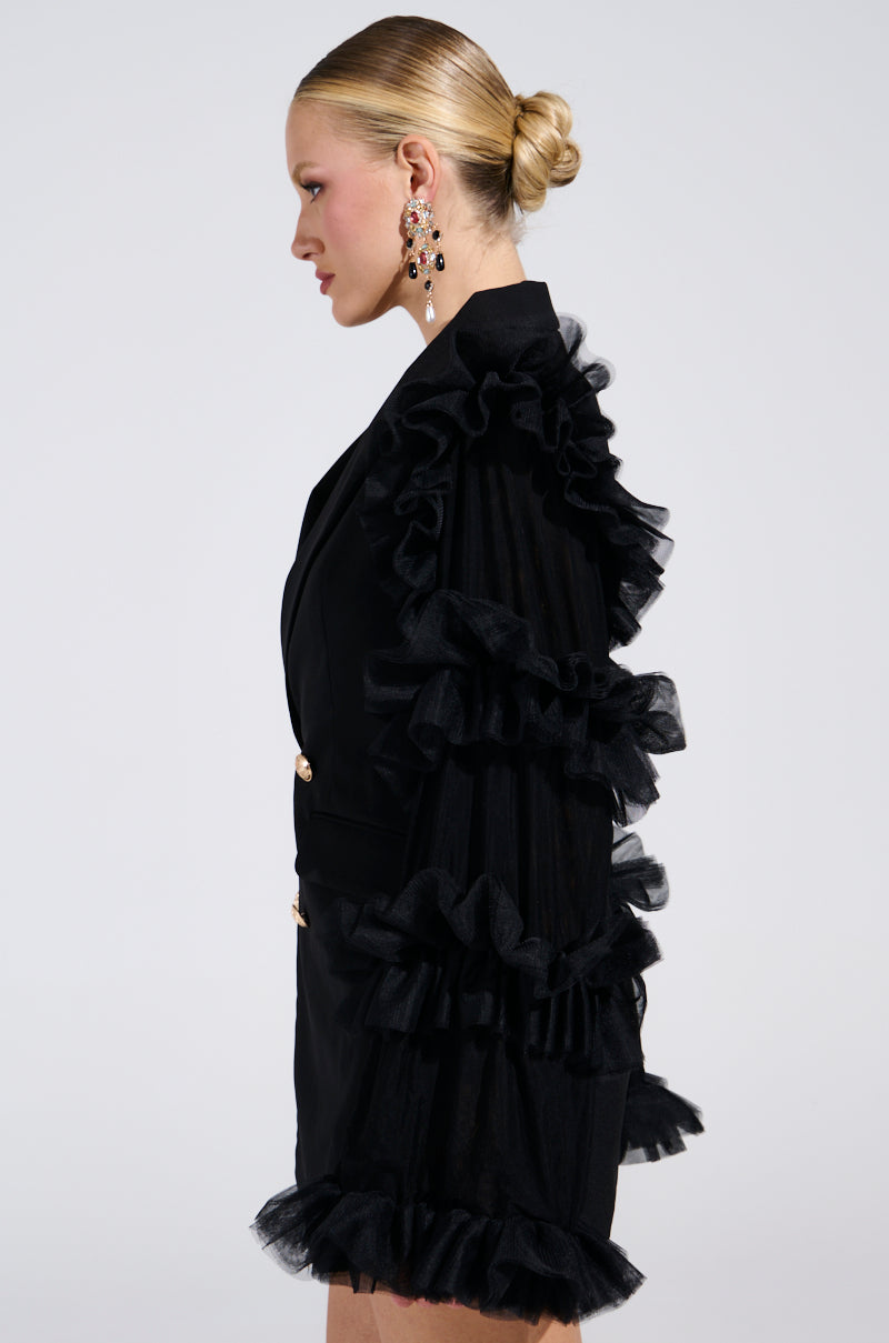 LIVING OVER THE TOP RUFFLE SLEEVE BLAZER MINI DRESS