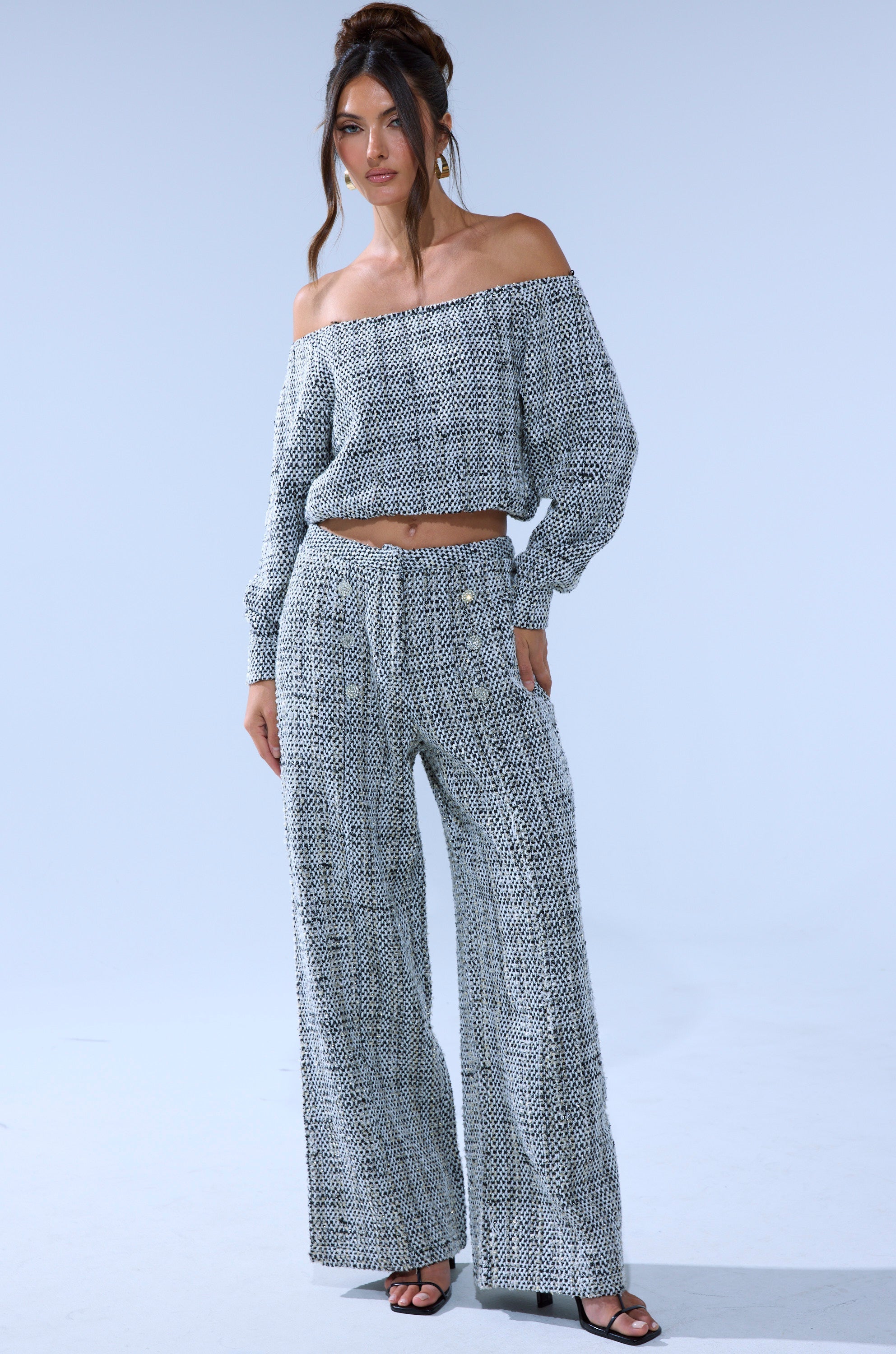 DRESSY VIBES OFF THE SHOULDER SWEATSHIRT