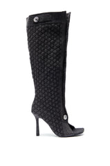 AZALEA WANG KAZUKI GREY QUILTED DENIM BOOT