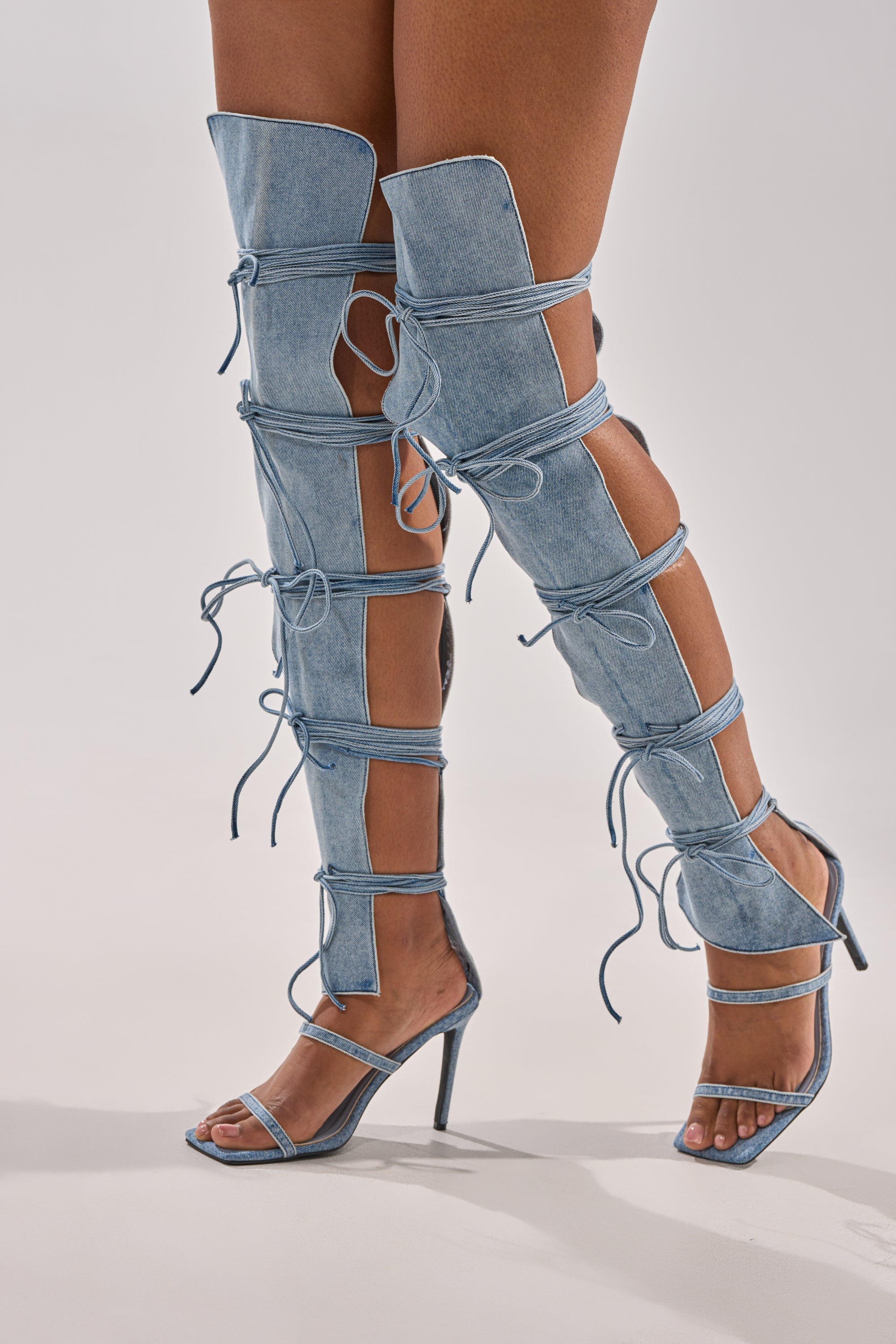 AZALEA WANG KRISTINE DENIM STILETTO GLADIATOR SANDAL