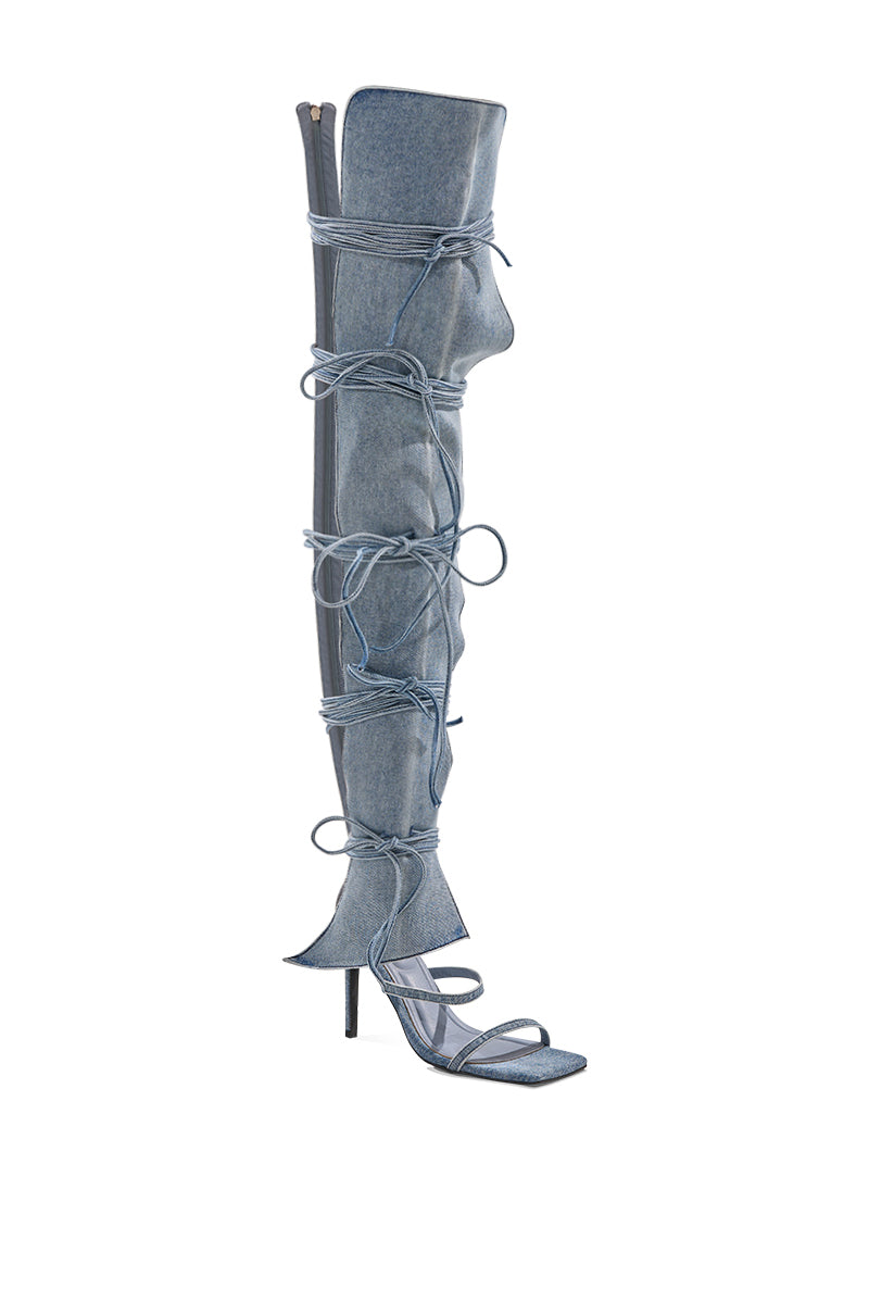 AZALEA WANG KRISTINE DENIM STILETTO GLADIATOR SANDAL