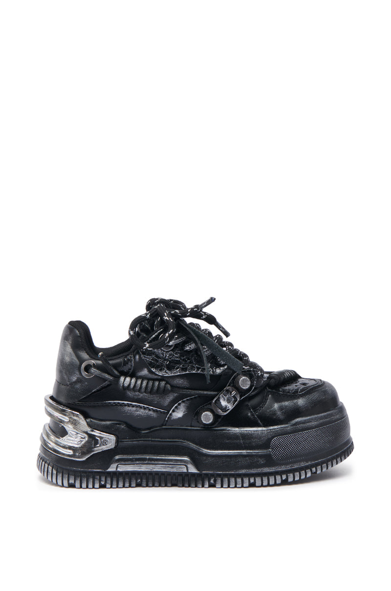 KOI FOOTWEAR METAMORPHOSIS BLACK FLAT DISTRESSED SNEAKER