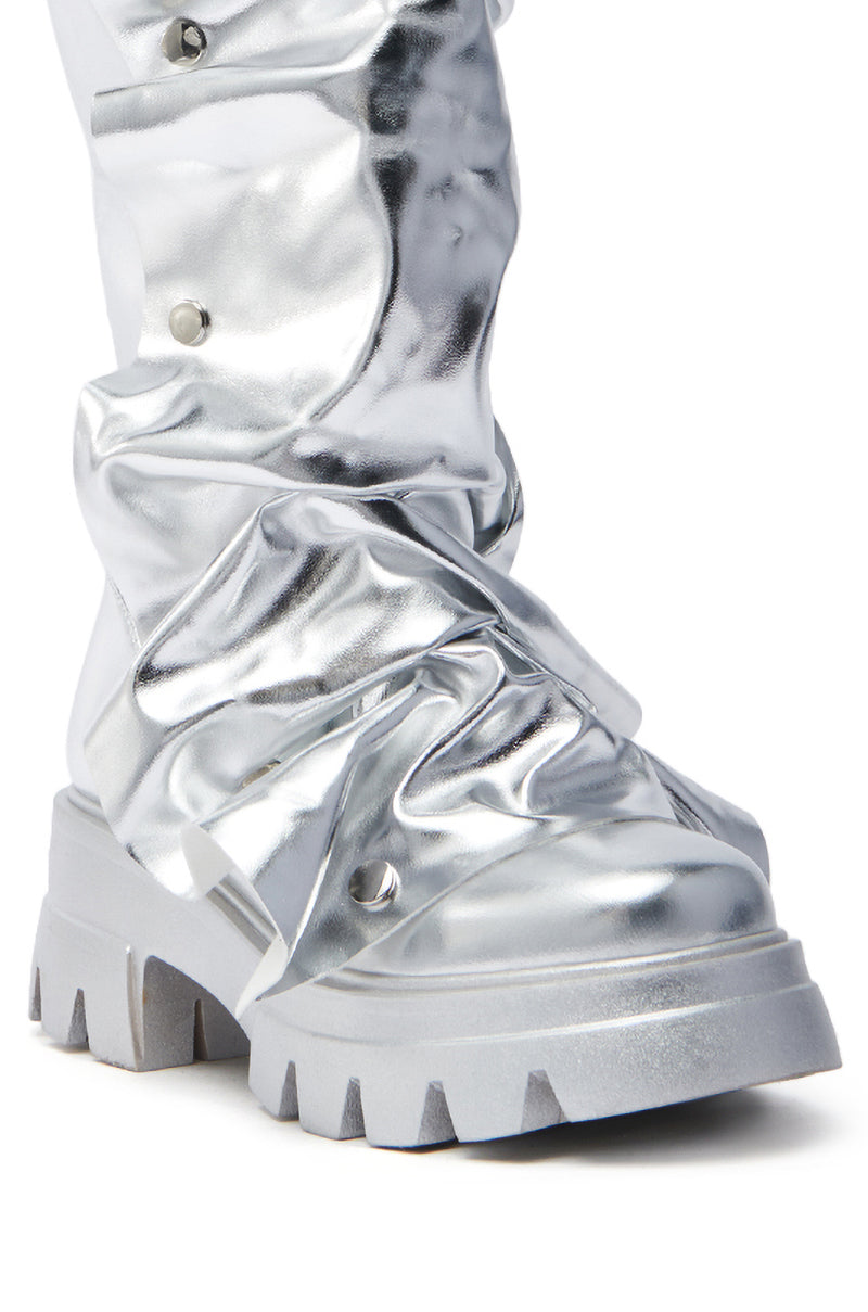 AZALEA WANG SYBEL BUTTON SILVER FLAT BOOTIE