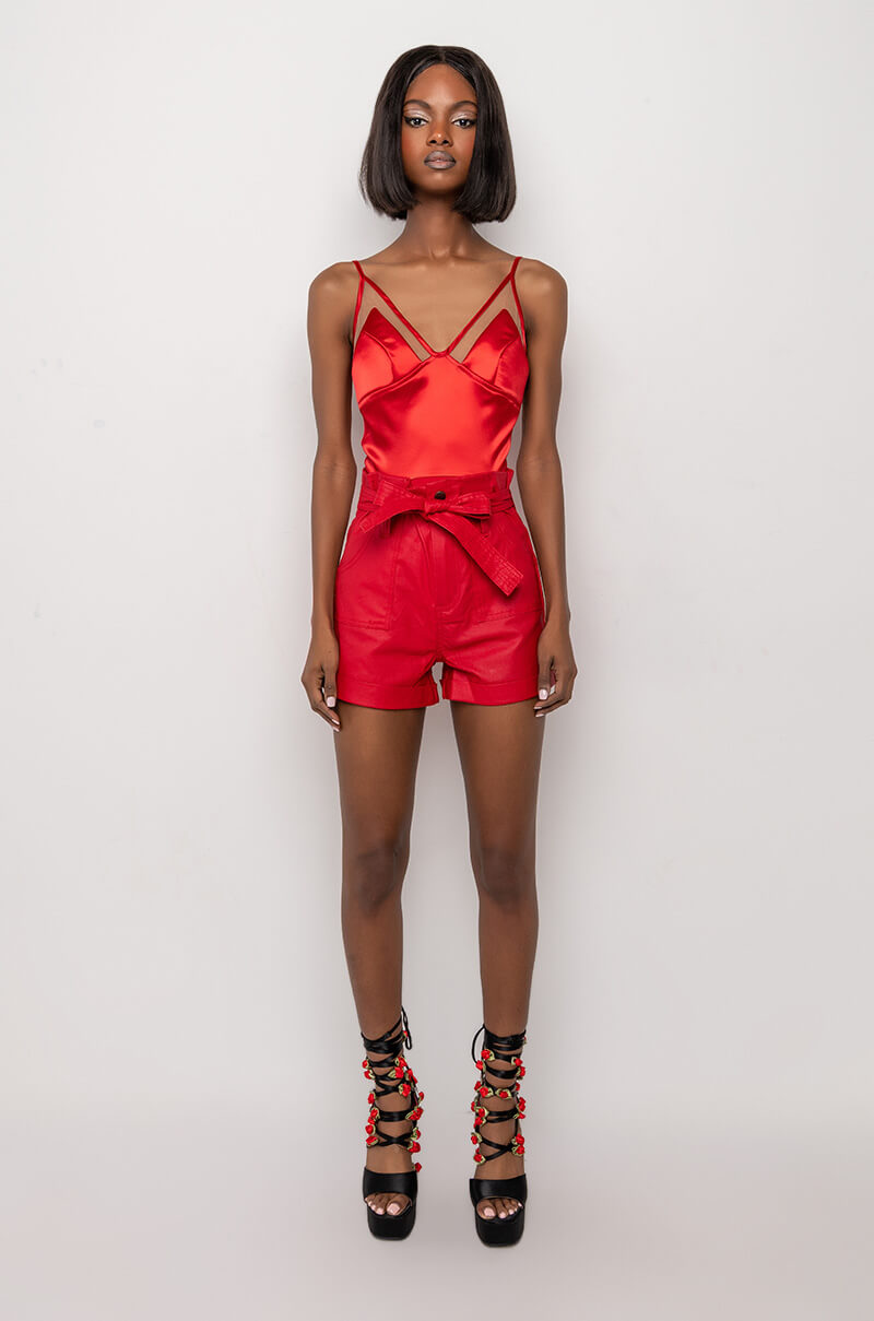 ASTERIA MESH PANEL SATIN BODYSUIT