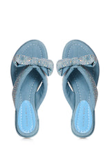 AZALEA WANG EILEEN EMBELLISHED FILP FLOP SANDAL IN DENIM