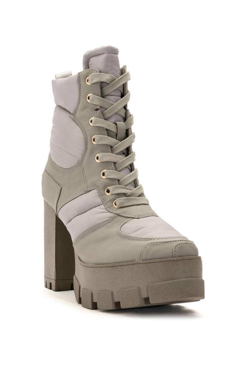 AZALEA WANG MARSALA LACE UP CHUNKY BOOTIE IN SAGE