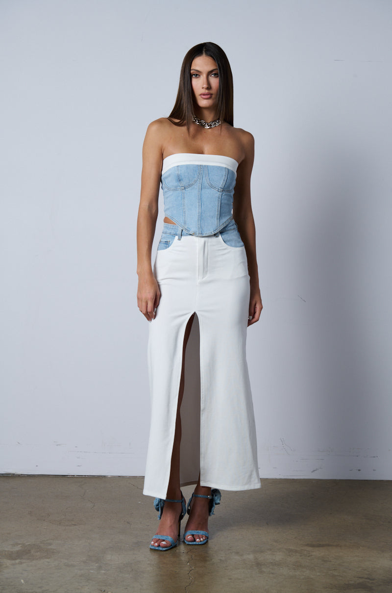 AZALEA WANG TOSHI DENIM FLOWER DETAIL SANDAL