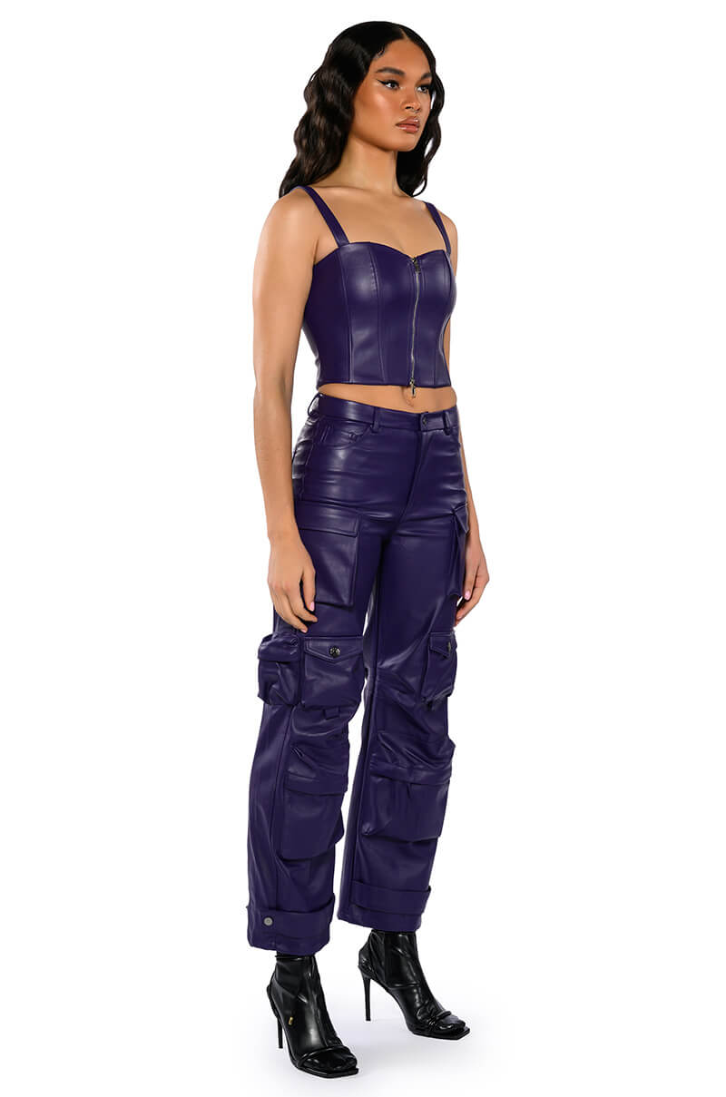 BONNE SOIREE CARGO FAUX LEATHER PANTS