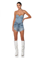 CAMMIE EMBELLISHED DENIM TOP