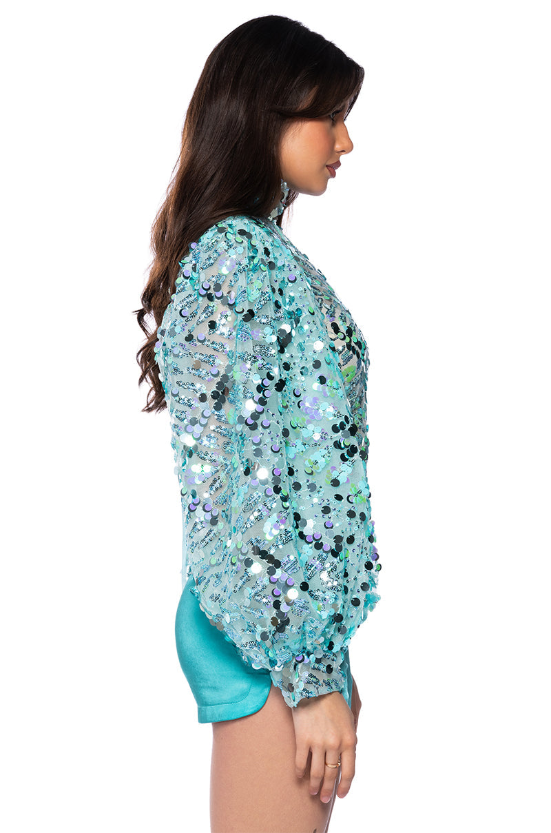 CONFETTI LONG SLEEVE MOCK NECK BLOUSE