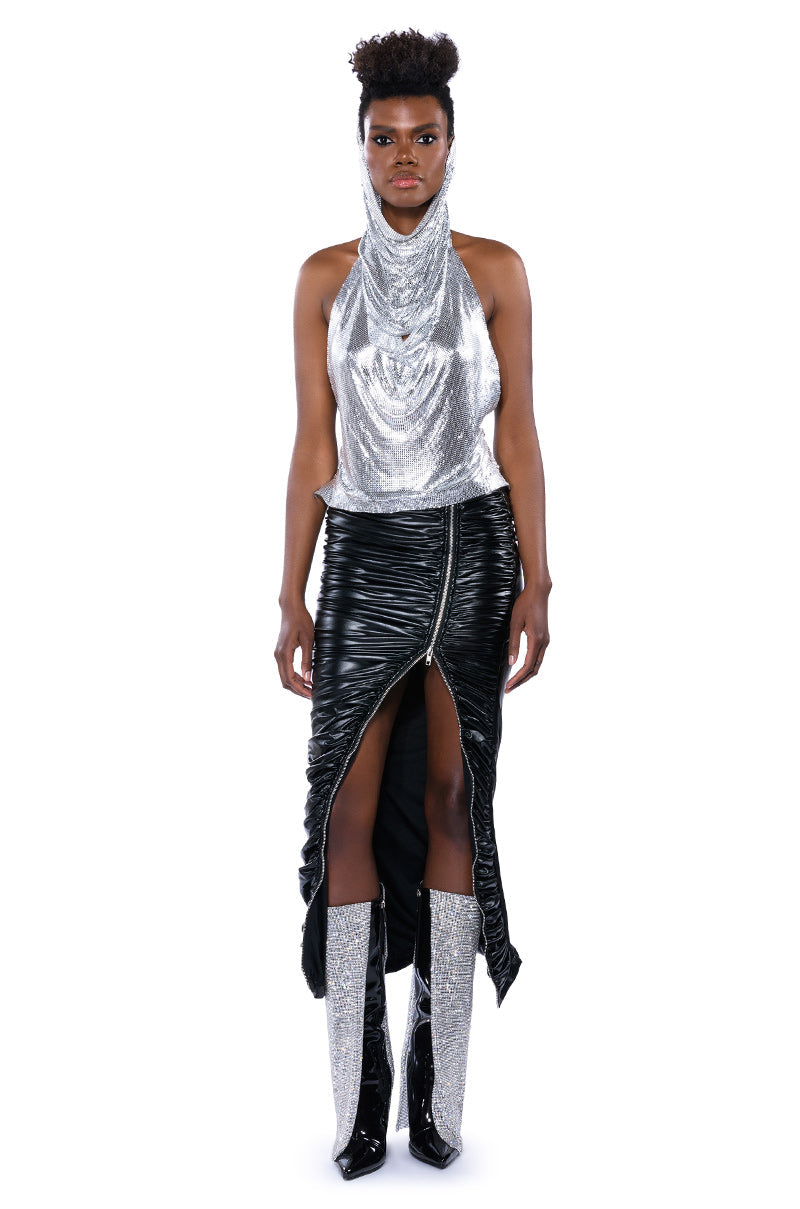 GIULIA FAUX LEATHER SKIRT WITH ZIPPER