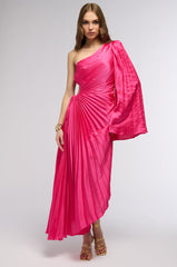 IM THAT GIRL SATIN MIDI DRESS IN NEON PINK