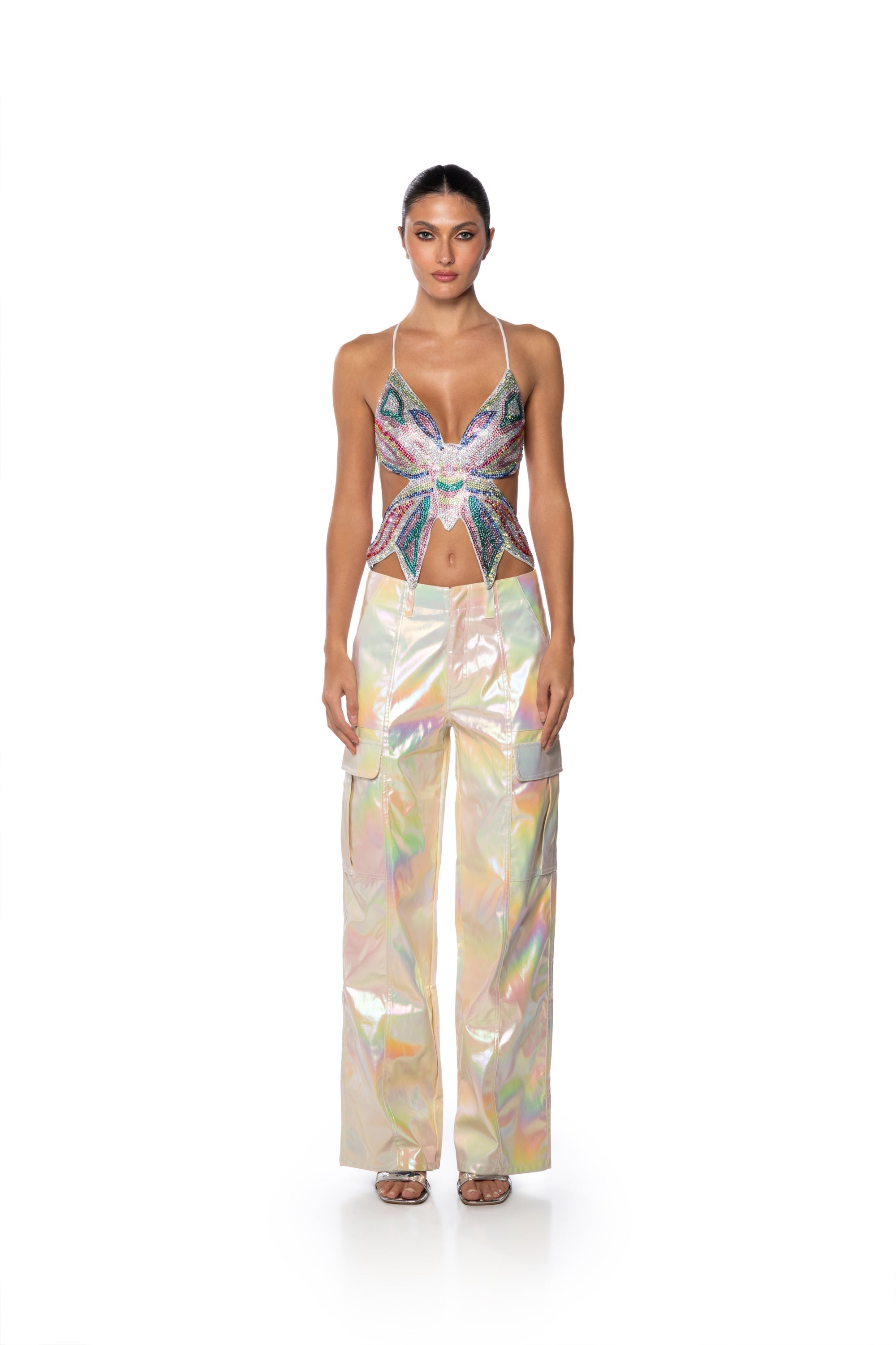 KAI EMBELLISHED BUTTERFLY CROP TOP