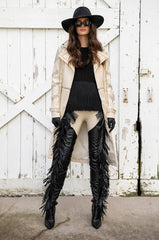 BEIGE PLEATHER TRENCH COAT WITH STUDS