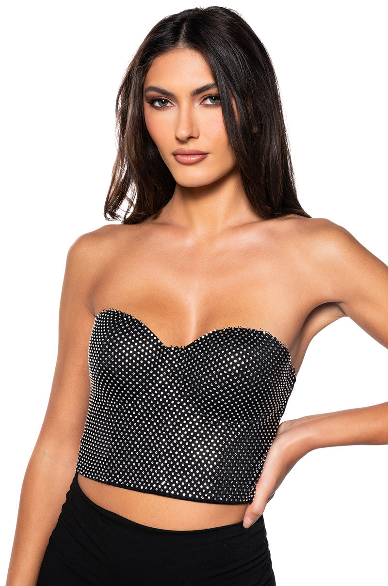 ON MY LEVEL RHINESTONE CORSET TOP