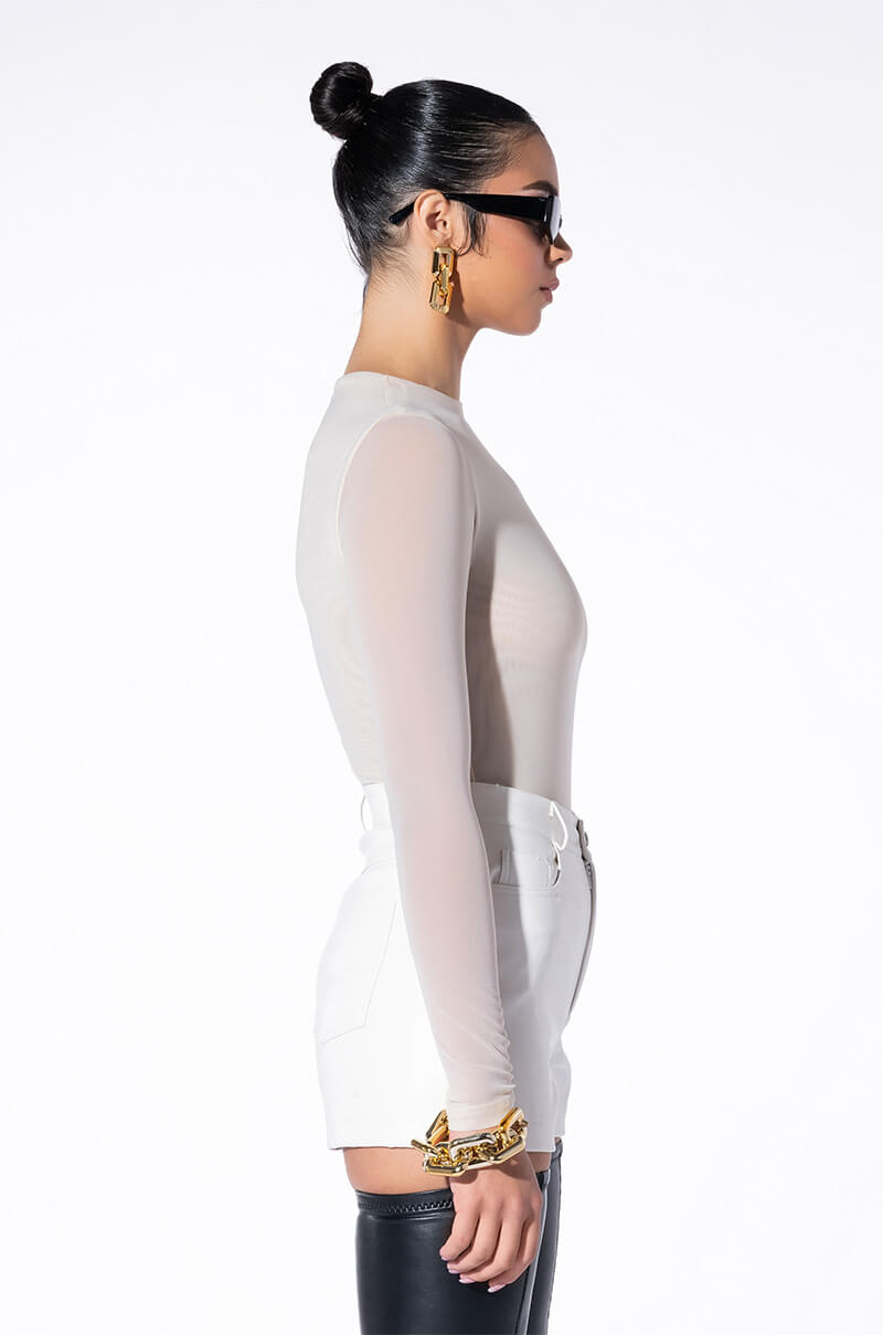 PAXTON SEXY MESH LONG SLEEVE FUNNEL NECK BODYSUIT