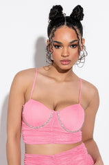 PERSEPHONE CROPPED MESH RHINESTONE TRIM TANK