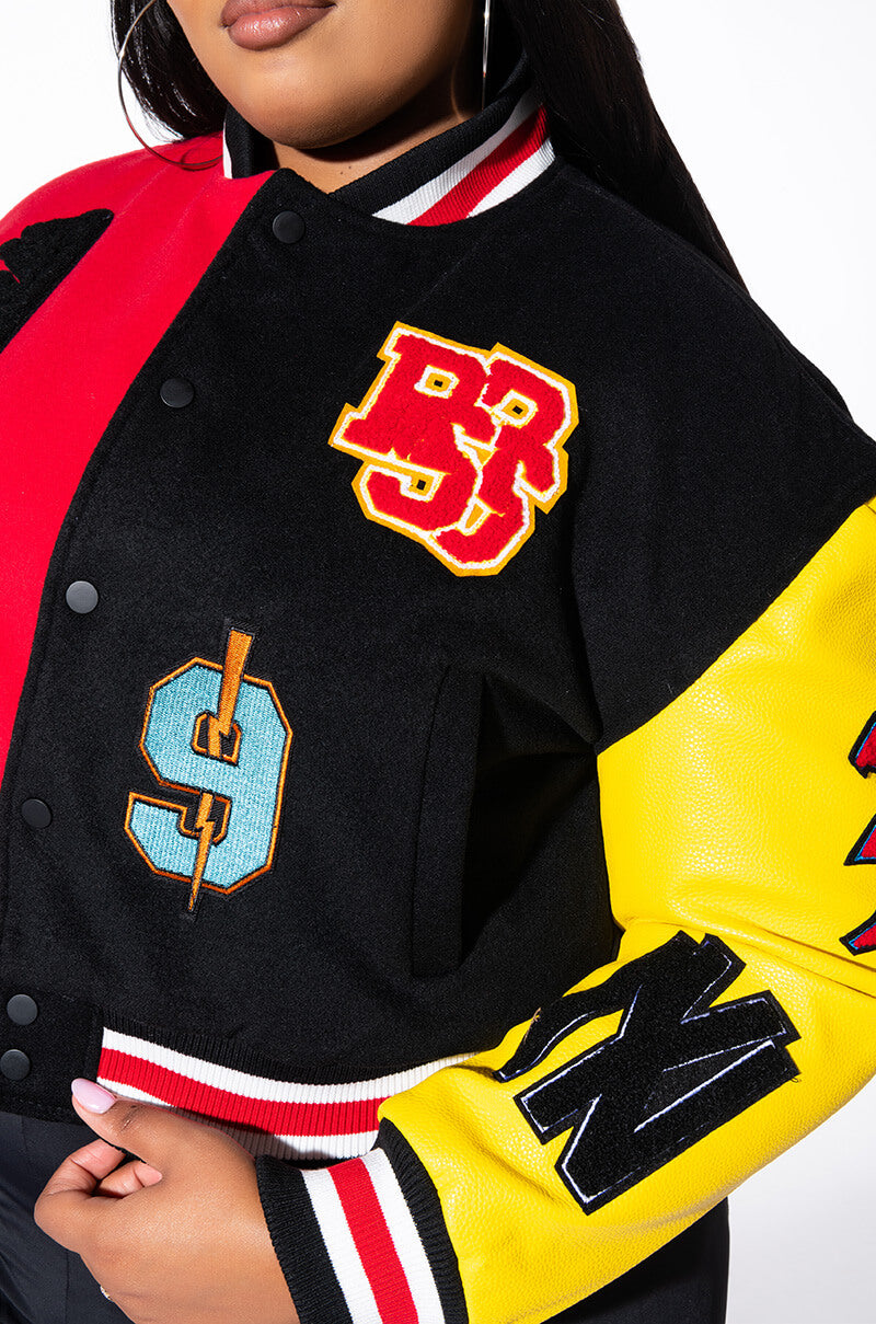 PLUS AZALEA WANG COLOR BLACK VARSITY BOMBER