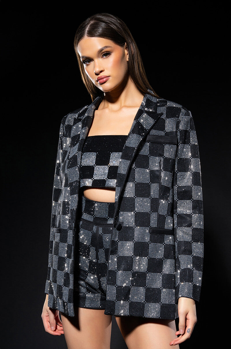POP STAR CHECKERED RHINESTONE SHORT